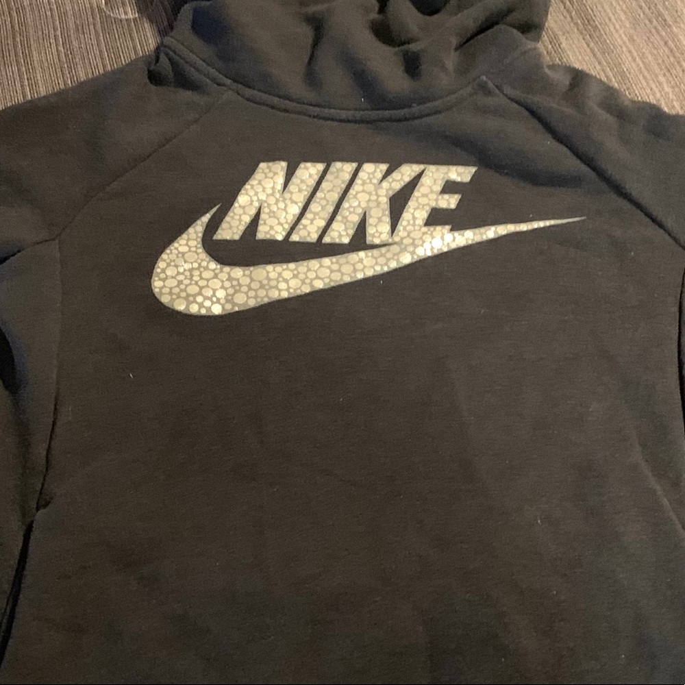 Nike Funnel Neck Black Hoodie Silver Logo Size XL - Picture 6 of 11
